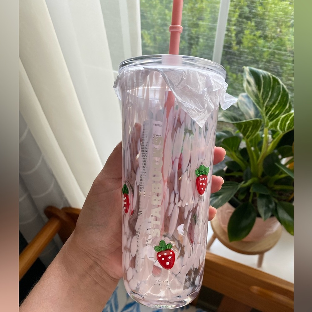 Starbucks 2026 Summer Glass Tumbler with strawberries